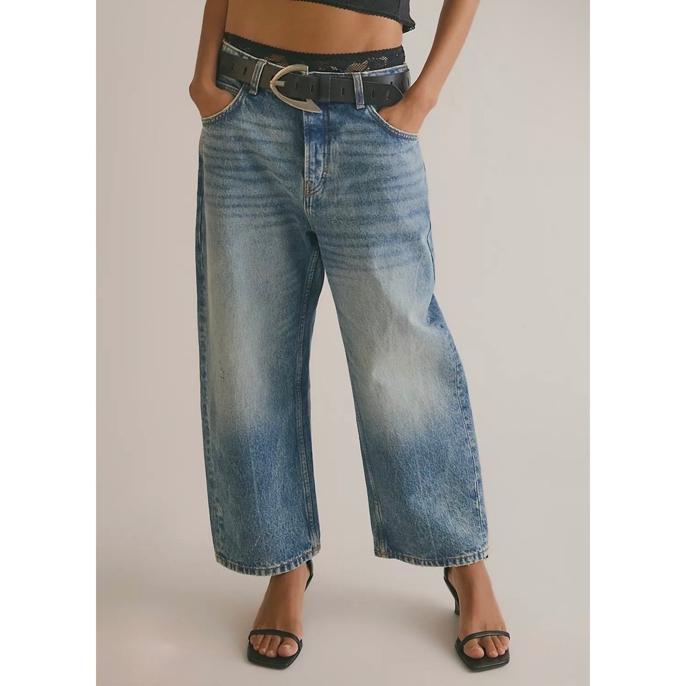 NWT Free People We The Free Deep Trance Dropped Boyfriend Jeans 26 Barrel Denim
